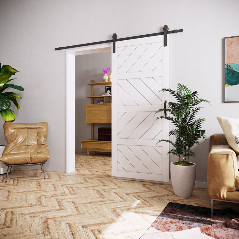 HOZONE Paneled Solid Manufactured Wood Barn Door with Installation